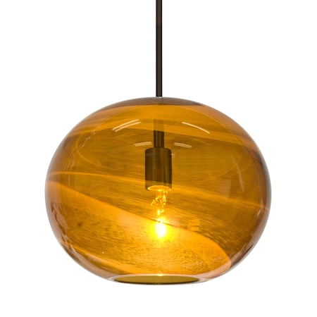 Besa Lighting Geno Stem Pendant, Vapor Amber, Bronze Finish, 1x60W Incandescent 1TT-GENOAM-BR